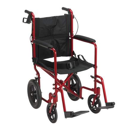 DRIVE MEDICAL Lightweight Expedition Transport Wheelchair w/ Hand Brakes, Red exp19ltrd